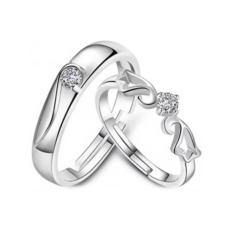 Zoey Set Of 2 Rhodium-Plated Cubic Zirconia-Studded Adjustable Couple Rings