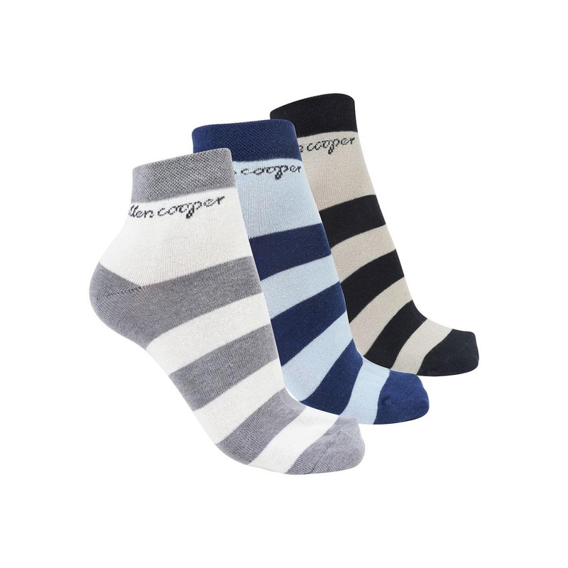 Allen Cooper Pack Of 3 Striped Pure Cotton Ankle Length Socks