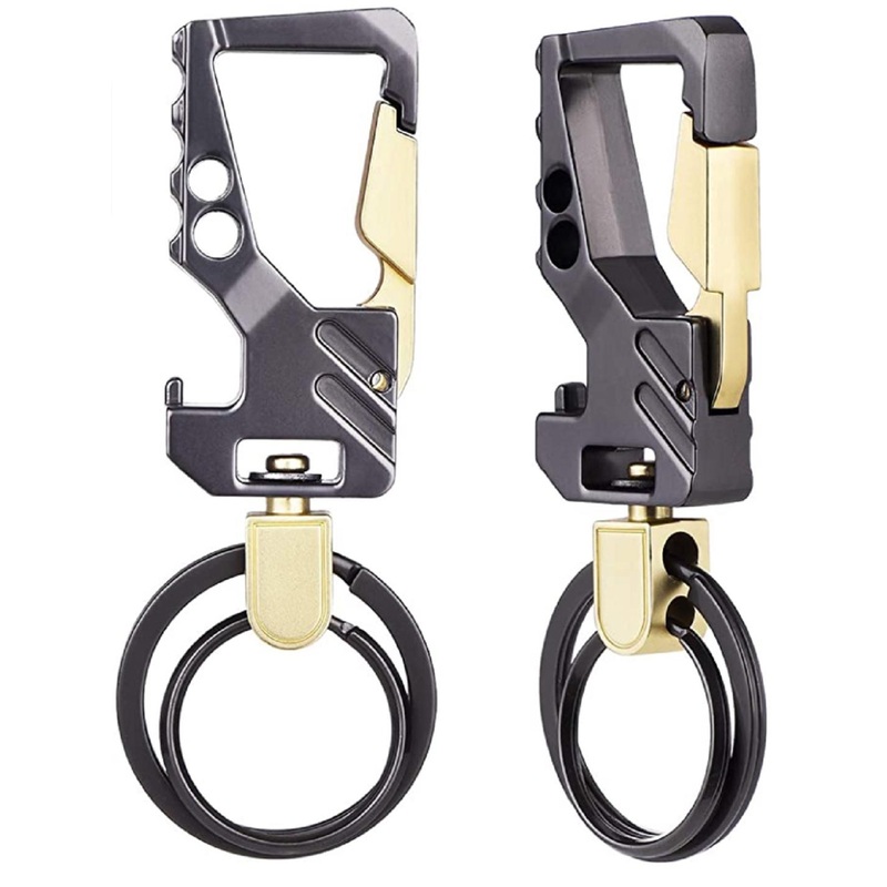 CONTACTS Unisex Charcoal Grey Pack Of 2 Stainless Steel Key Chains with Bottle Opener
