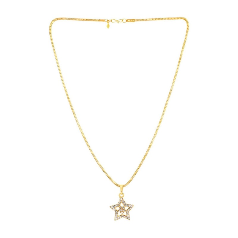 GGE NATURAL ITEM Unisex Artificial Stones Studded Star Shaped Pendant With Chain