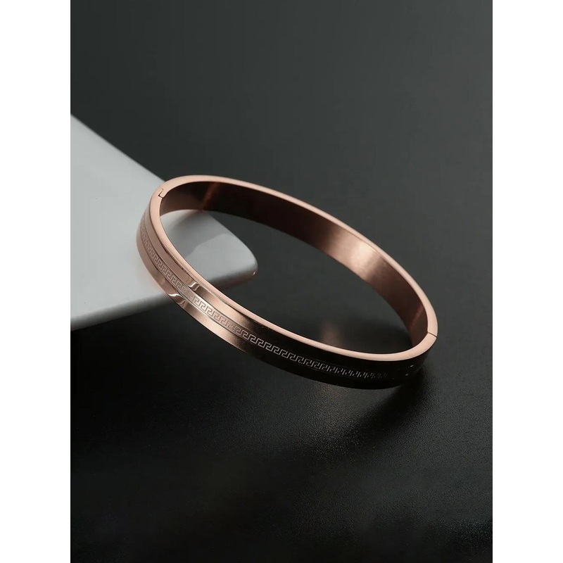 MEENAZ Men Gold-Plated Stainless Steel American Diamond Studded Antique Kada Bracelet