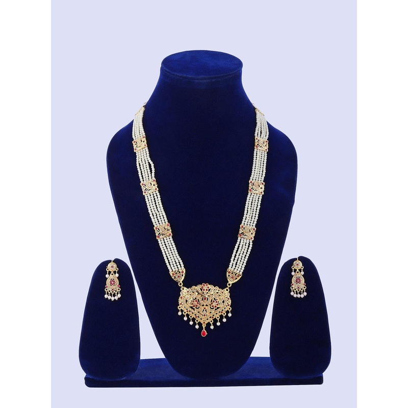 Rhosyn Women Gold-Plated Stone-Studded & Beaded Jewellery Set