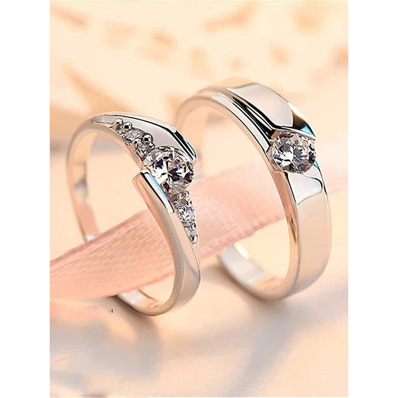Teeragaj Unisex Set Of 2 Sliver-Plated Stone-Studded Couple Finger Rings