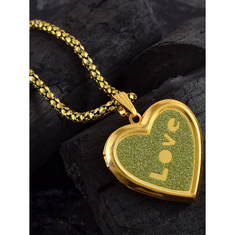 ADMIER Unisex Gold-Plated Heart Shaped Photo Locket Pendant with Chain