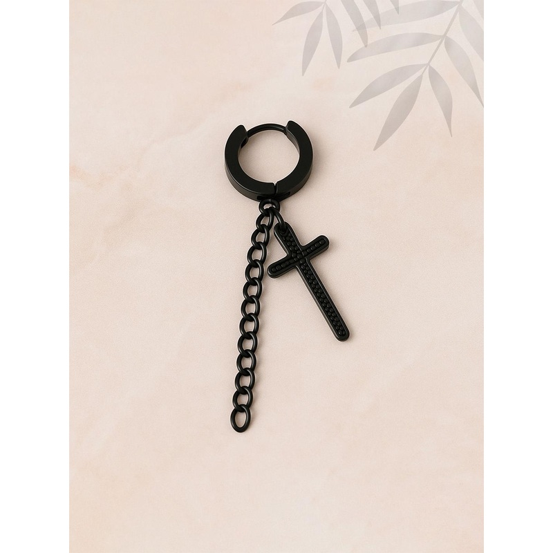 Adwitiya Collection Men Jesus Cross Long Chain Contemporary Hoop Earrings