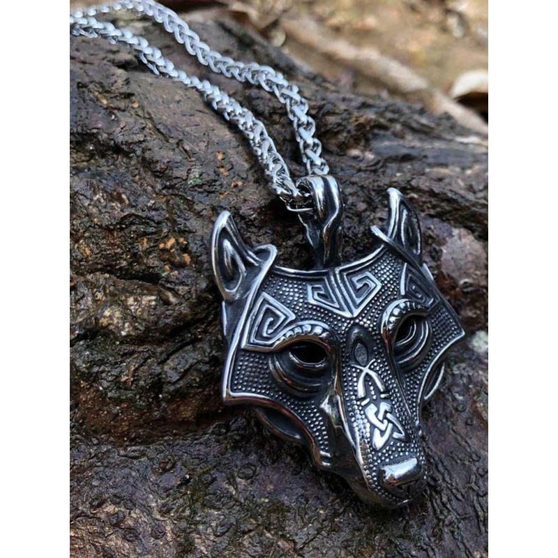 Bling Queen Stainless Steel Oxidised Wolf Head Pendant With Chain