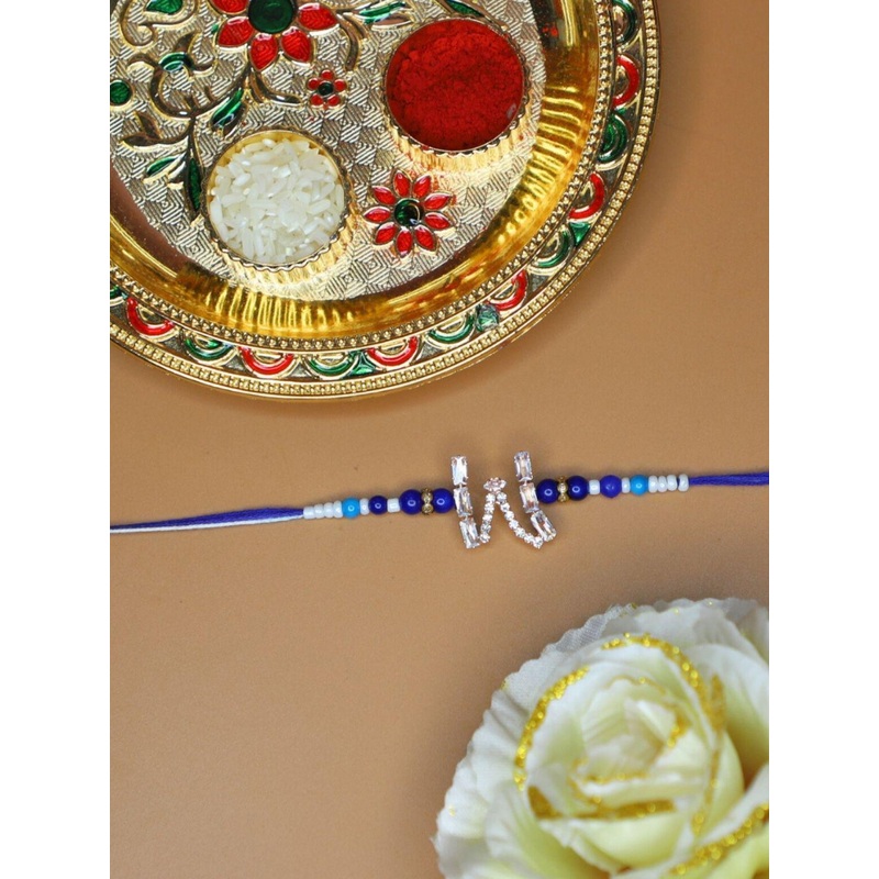 House of Pataudi Alphabet W Initial Rakhi With Roli Chawal & Greeting Card