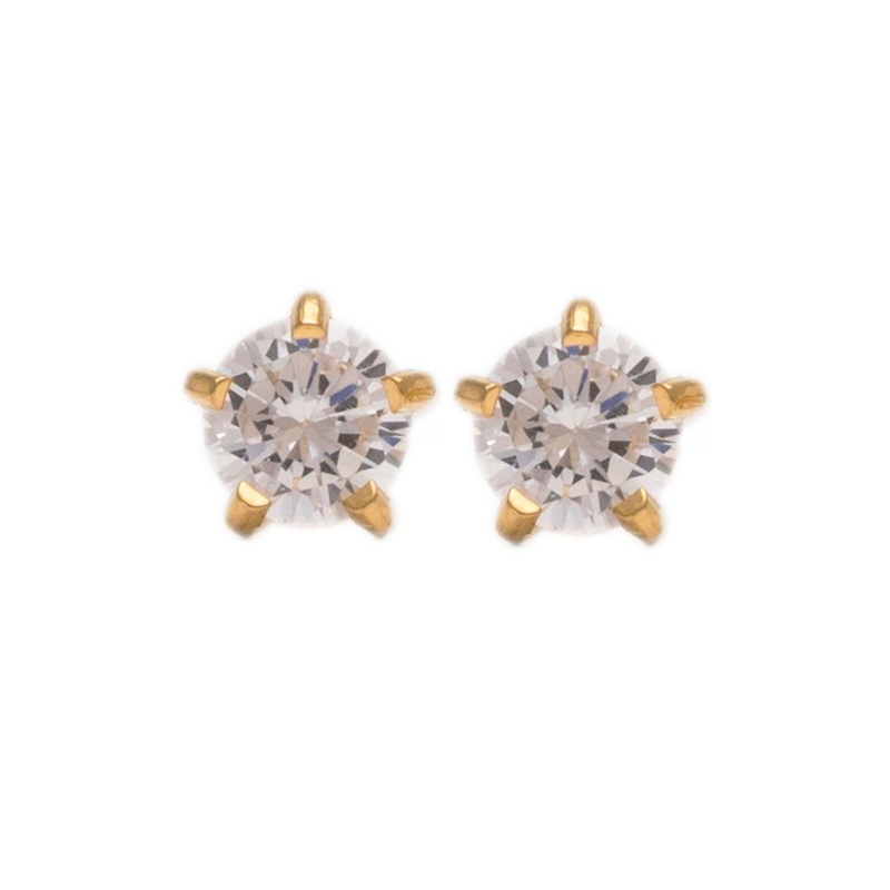 STUDEX 24K Pure Gold Plated Stainless Steel Cubic Zirconia Studded Circular Shaped Studs