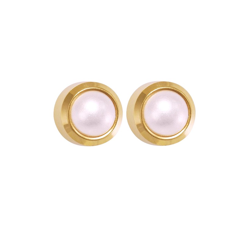STUDEX Stainless Steel 24K Pure Gold Plated Pearls Beaded Bezel Circular Shaped Studs