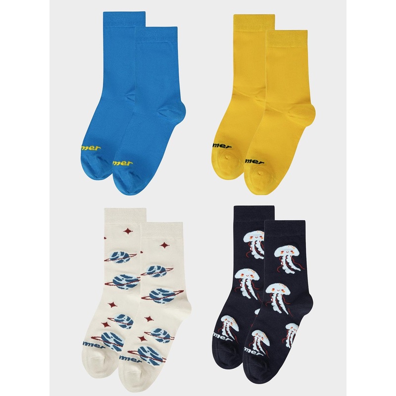 bummer Unisex Pack Of 4 Patterned Calf-Length Socks