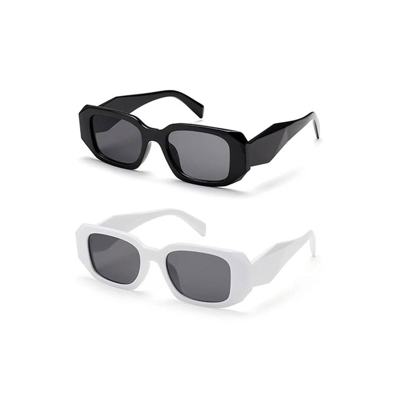 DEXENT COLLECTION Unisex Set Of 2 Black Rectangle Sunglasses