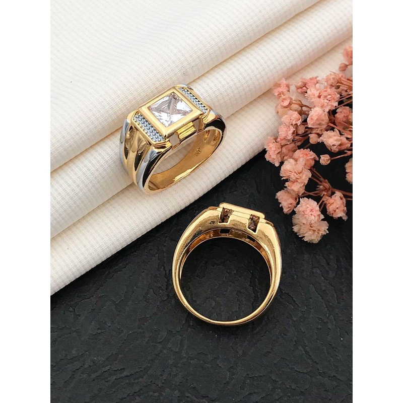 KETMERA Men Gold Plated Stone Studded Finger Ring