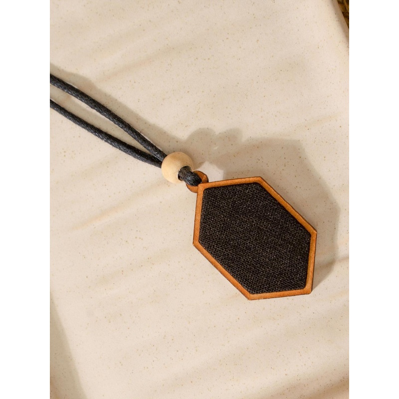 WHE Unisex Black Repurposed Fabric and Wood Pendant