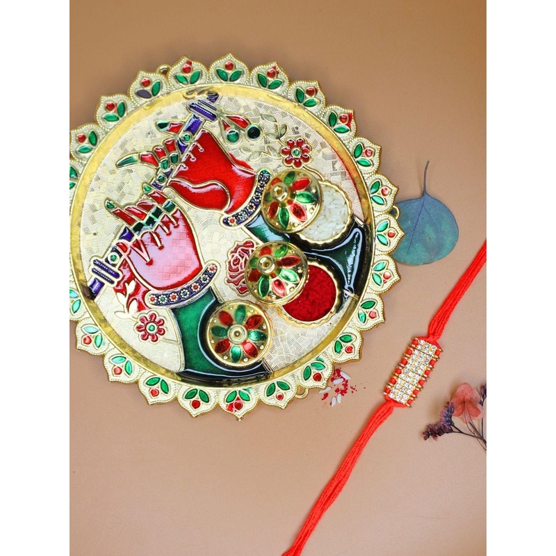 Anouk Stones Studded & Beaded Rakhi Greeting Card & Pooja Thali