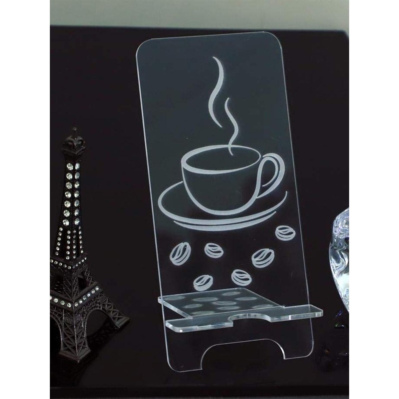 DULI  Transparent Coffee Printed Portable Mobile Stand & Holder