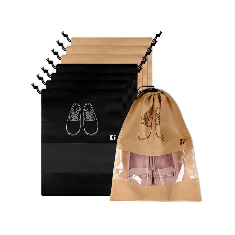 Kuber Industries Black and Beige 8 Pieces Printed Travel Shoe Storage Bag