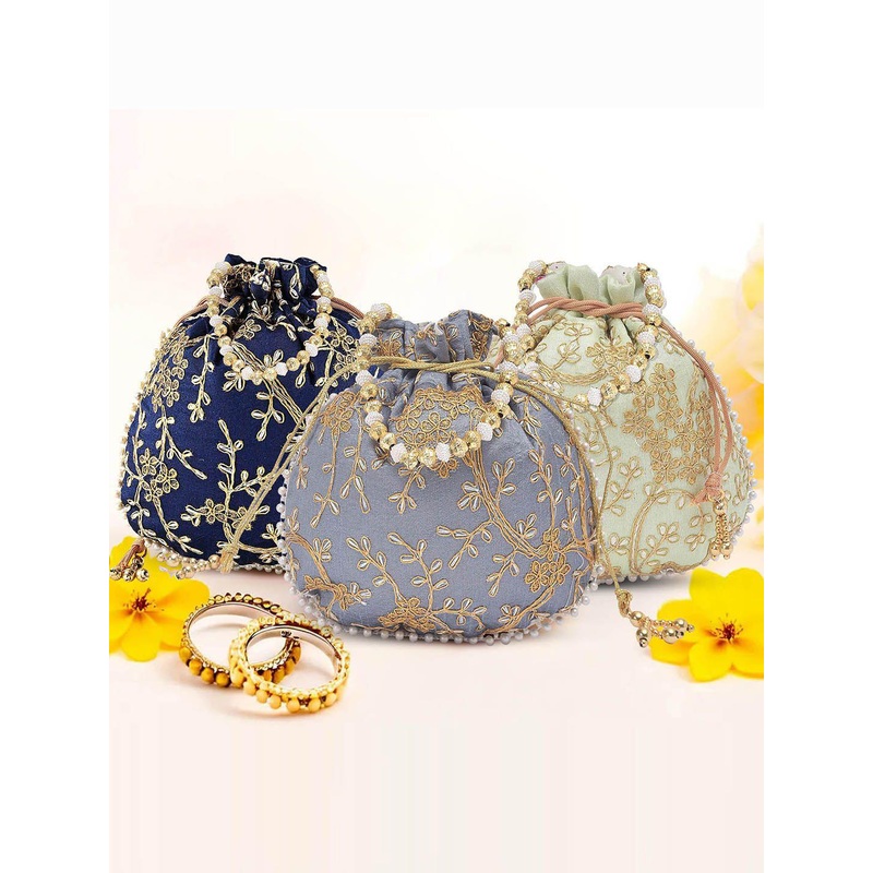 Kuber Industries Set Of 3 Embroidered Potli Clutches