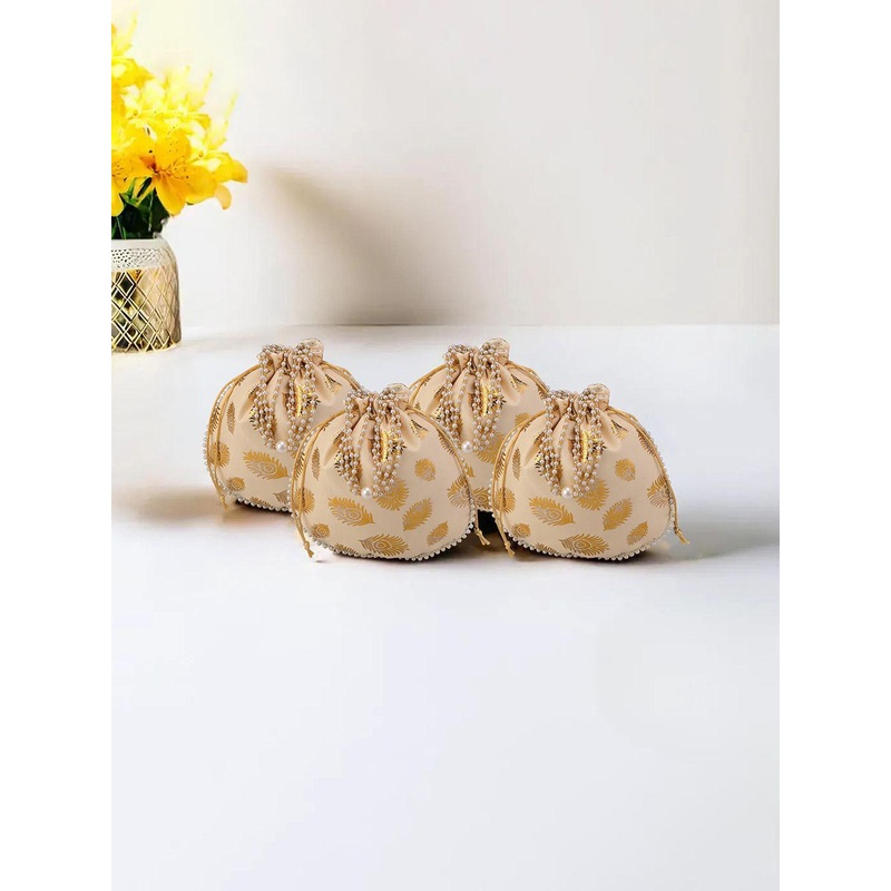 Kuber Industries Unisex Set Of 4 Embroidered Potli Clutches With Beads Handles