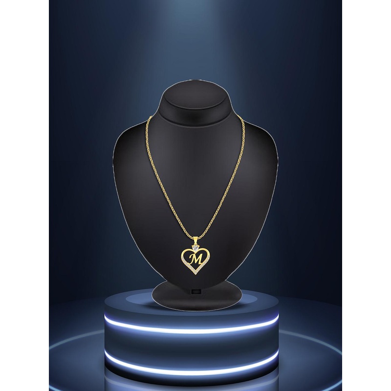 Lila Gold-Plated CZ Studded Alphabet ‘M’ Heart Shaped Stainless Steel Pendant & Chain