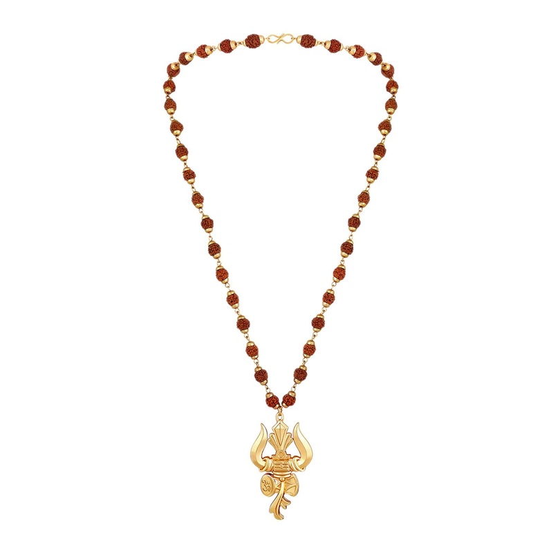 Mahi Gold-Plated Trishul & Damroo Pendant with Mala