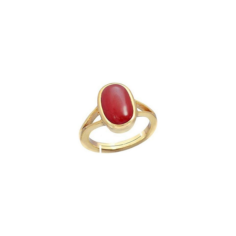 RAVIOUR LIFESTYLE Unisex Gold-Plated Coral (Moonga) Finger Ring