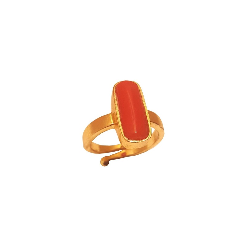RAVIOUR LIFESTYLE Unisex Gold-Plated Coral Panchdhatu Finger Ring