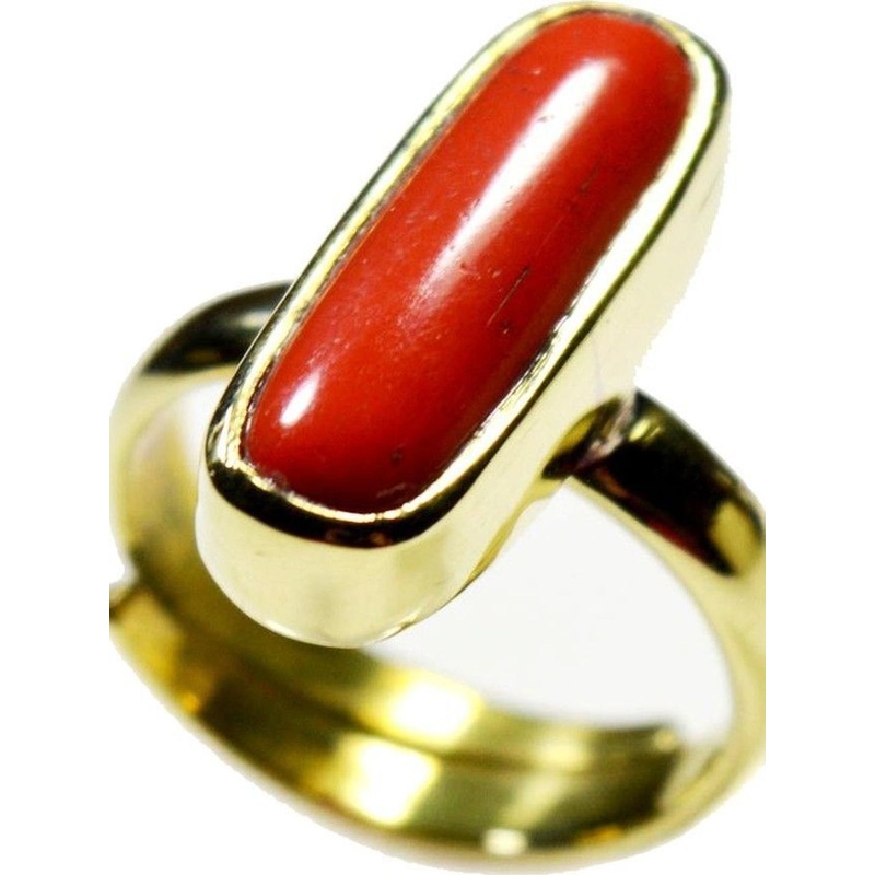 RAVIOUR LIFESTYLE Unisex Gold-Plated Red Coral Cabochon Finger Ring
