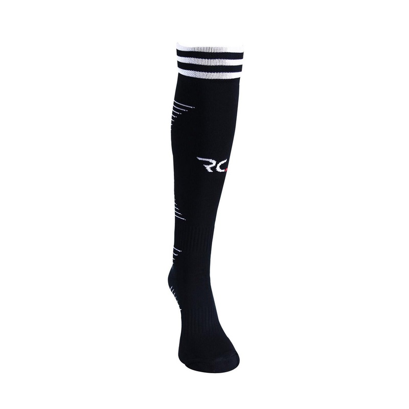 RC. ROYAL CLASS Men Black & White Striped Printed Football Knee-Length Socks