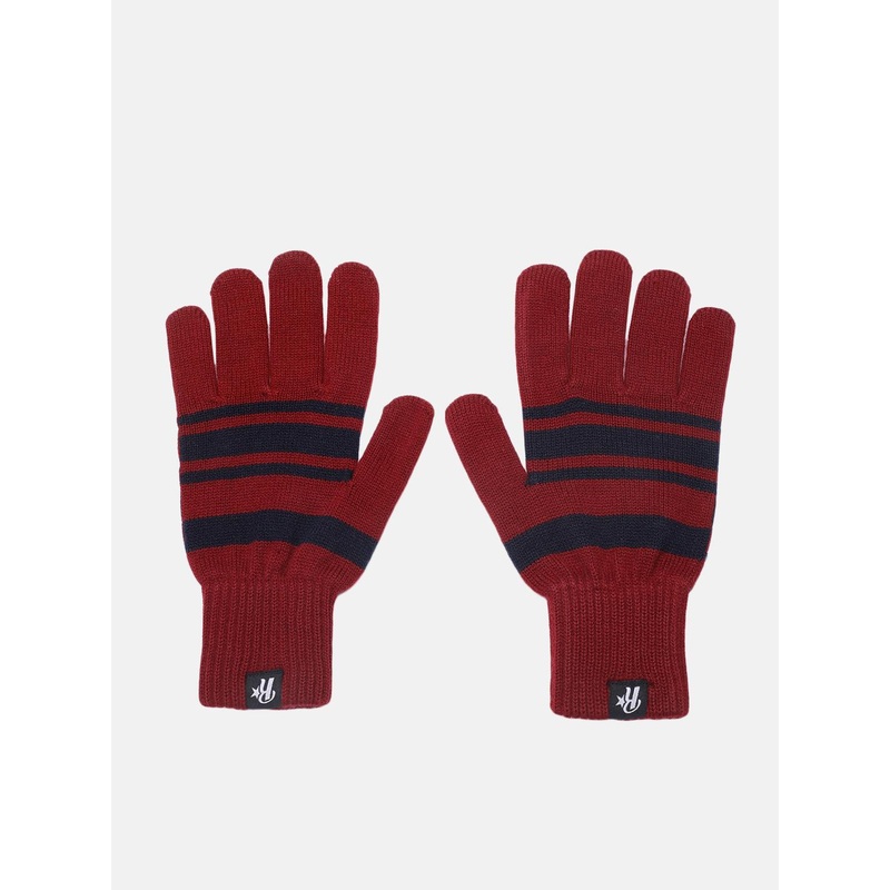 Roadster Maroon & Black Striped Acrylic Gloves