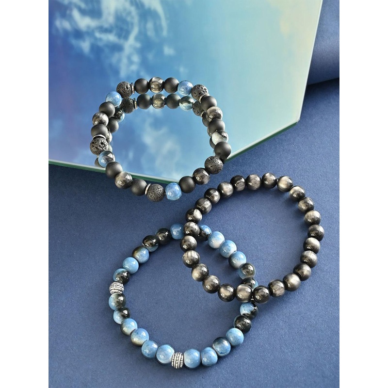 The Bro Code Set of 3 Blue & Black Beaded Statement Bracelet