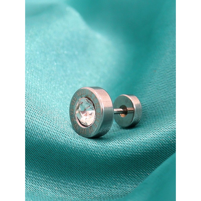 VAGHBHATT Men Stainless Steel Stone Studded Antique Design Round Shaped Studs