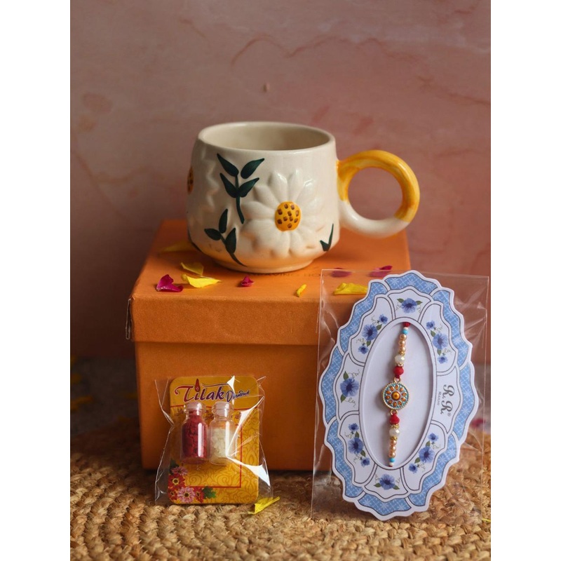 WEAVING HOMES Rakhi With Daisy Mug & Roli Chawal