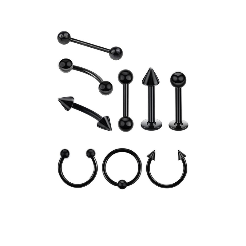 Yellow Chimes Black Set of 9 Helix Cartilage Body Piercing Earrings