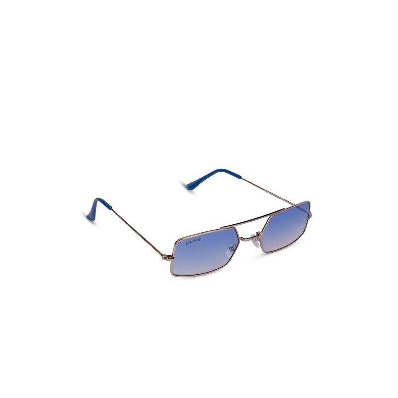 Duke Unisex Blue Lens & Steel-Toned UV Protected Rectangle Sunglasses DUKE-A20069-C7