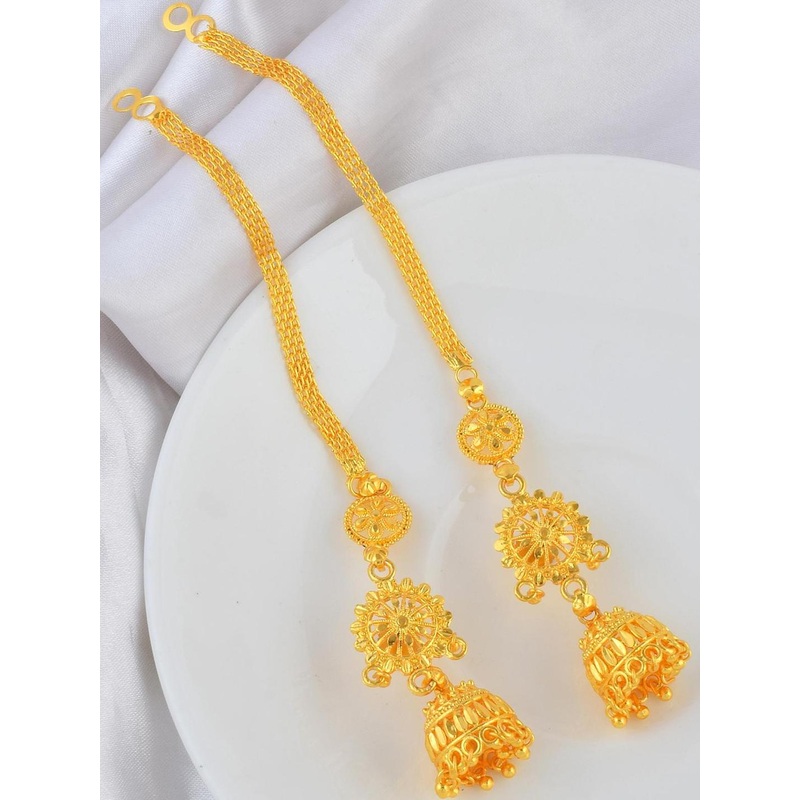 DZINETRENDZ Women Gold-Plated Brass Micron Gold Long Chain Jhumkas