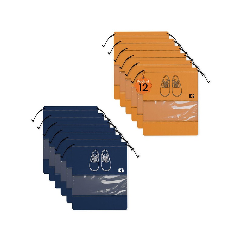 Kuber Industries Navy Blue & Orange Coloured 12 Pieces Printed Non-Woven Shoe Cover Bags