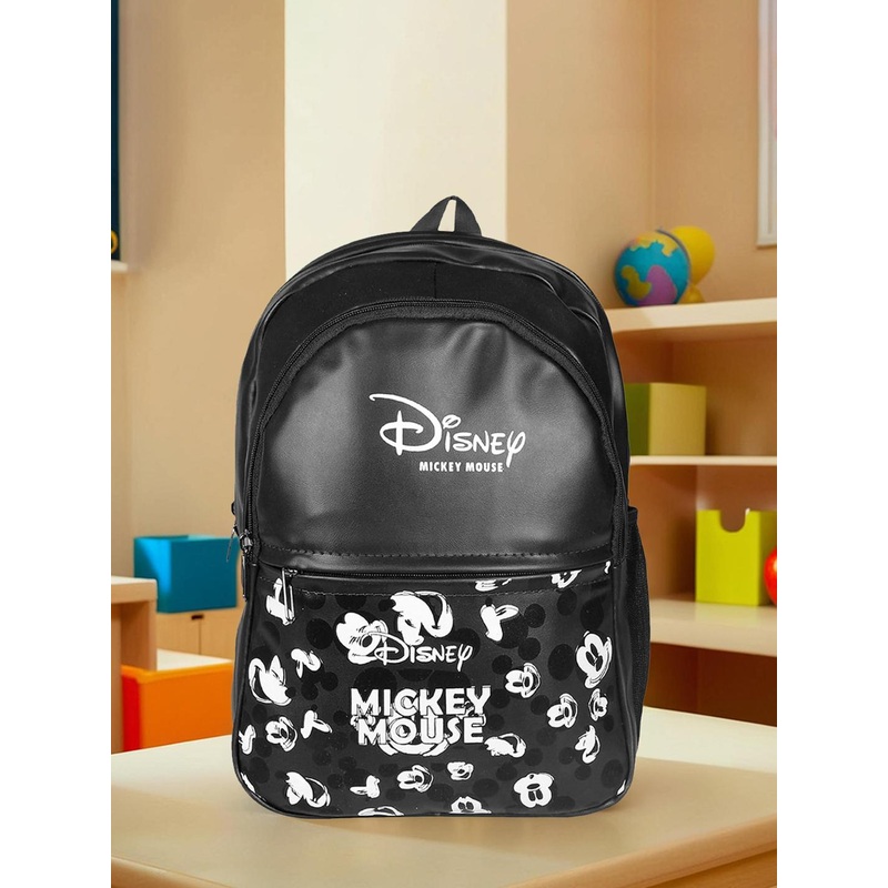 Kuber Industries Unisex Disney Mickey Printed Ergonomic Leather 3 Compart Kids School Bag