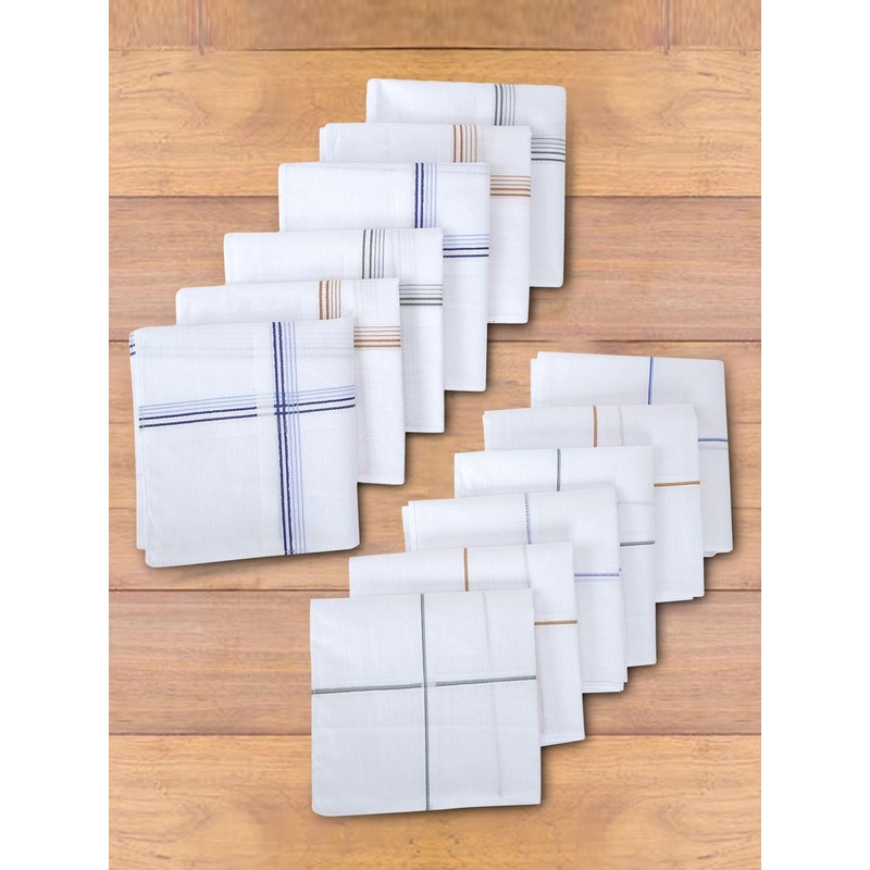 Mast & Harbour Men Pack Of 12 Striped Mercerized Cotton Handkerchief