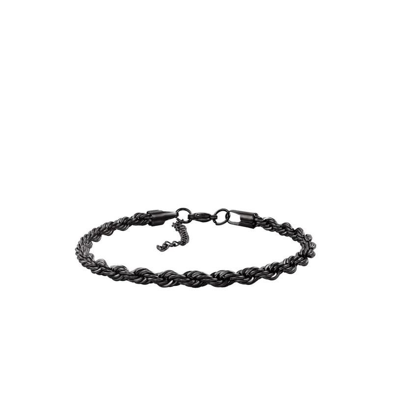 NAKABH Men Black Plated Stainless Steel Rope Chain Bracelet