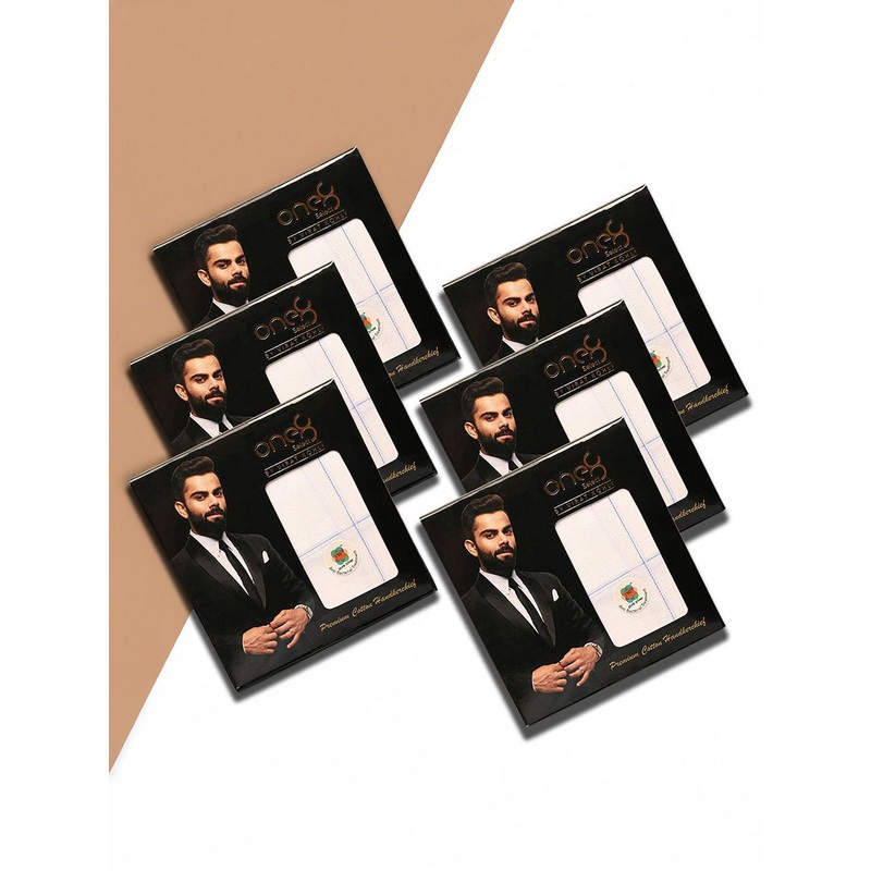 One8 Men Pack Of 6 Men Striped Border Design Cotton Handkerchiefs