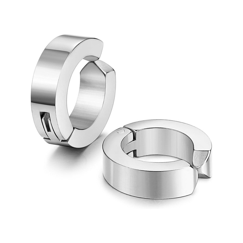 Roadster Men Stainless Steel Clip-on Press Circular Shaped Hoop Earrings