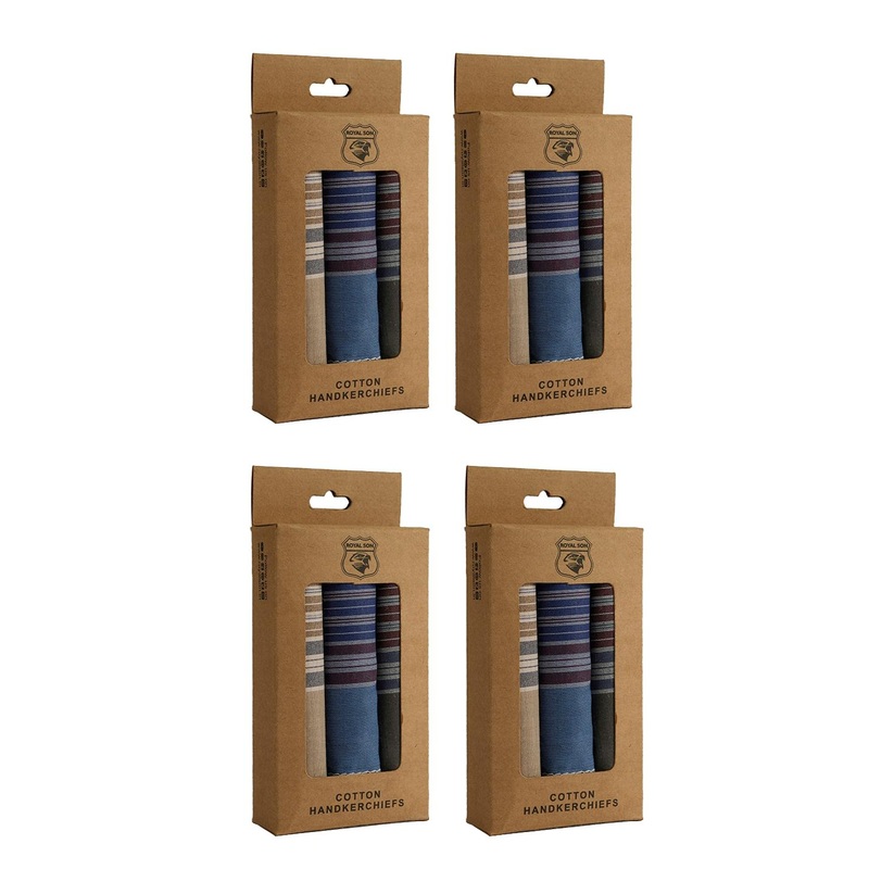 ROYAL SON Unisex Pack Of 12 Checked Cotton Handkerchief