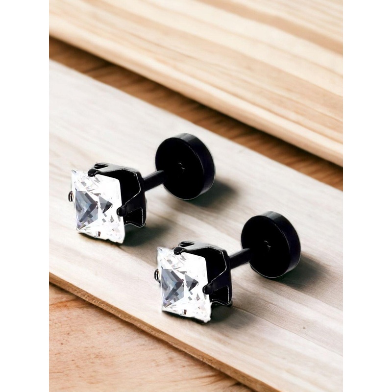 The Roadster Lifestyle Co. Men Stainless Steel Cubic Zirconia Square Studs