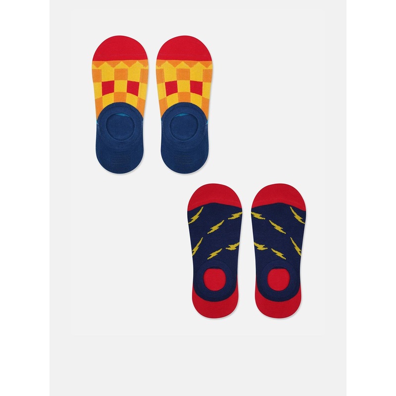 TOFFCRAFT Men Pack Of 2 Patterned Cotton Shoe Liners Socks