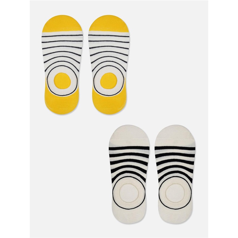 TOFFCRAFT Men Pack Of 2 Striped Cotton Shoe Liner Socks