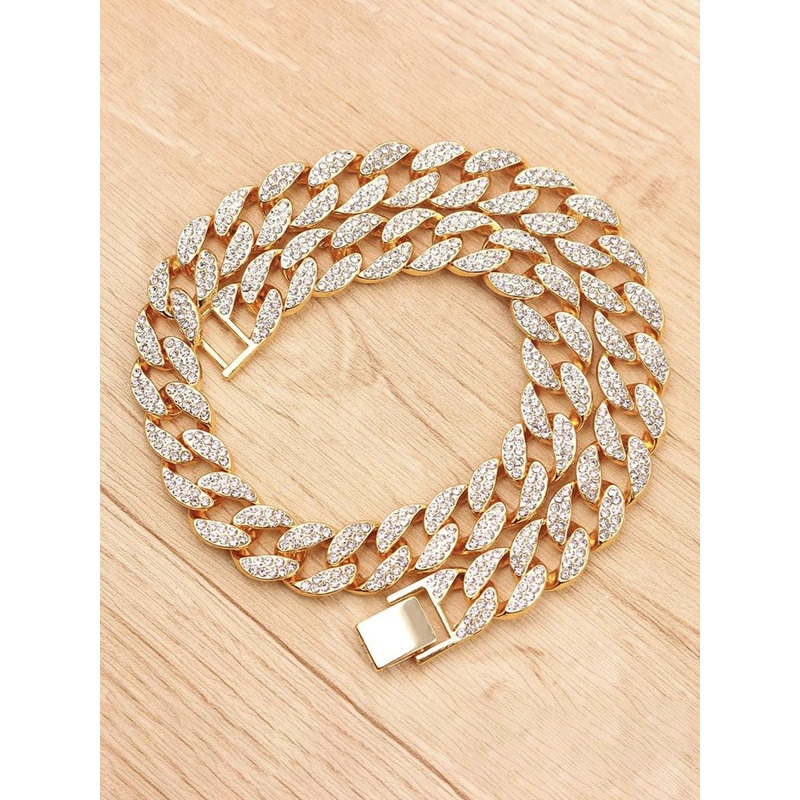 V FASHION JEWELLERY Unisex Gold-Plated Stainless Steel Rhinestone Studded Round Necklace