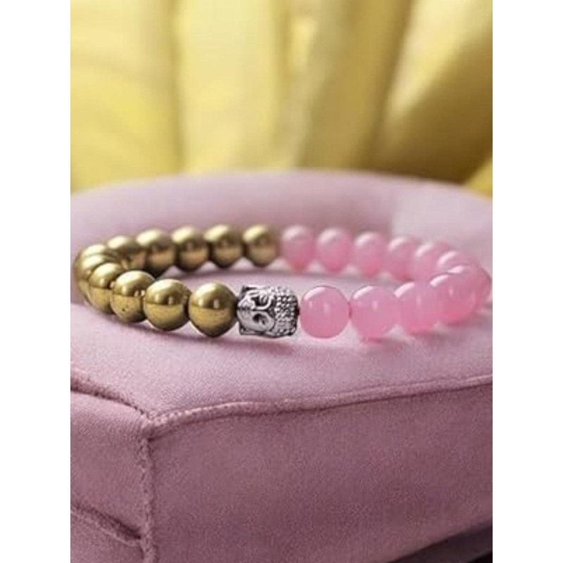 VIBESLE  Gold & Pink Ceramic Buddha Bracelet