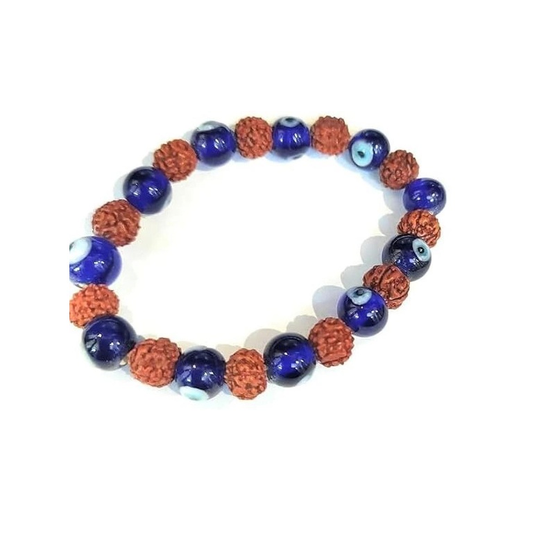 VIBESLE Unisex Evil Eye & Rudraksha Crystals Elasticated Bracelet