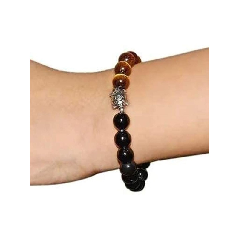 VIBESLE Unisex Tourmaline With Tiger Eye & Turtle Beaded Bracelet
