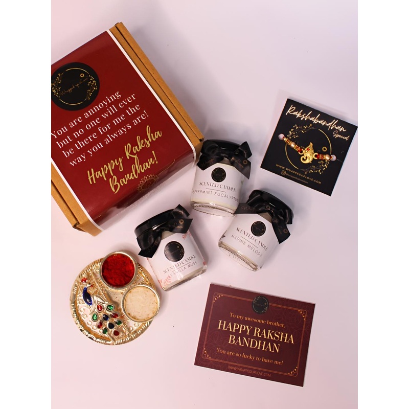 Wrapped up Love Lord Ganesh Artificial Beaded Rakhi Gift Set With Scented Candles